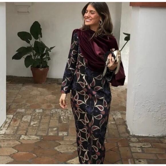 ZARA BLOGGER FAVORITE PRINTED MIDI DRESS MULTICOLORED - Picture 7 of 14